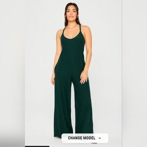 Fabletics Cloud Jersey Wide Leg Onesie Xs Tall Everpine Heather Green Jumpsuit
